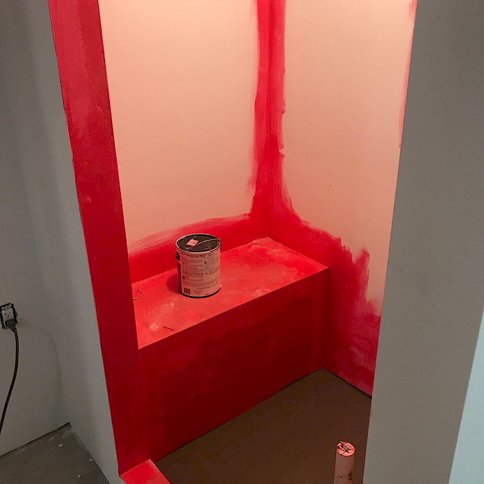 Waterproofing membrane applied in a shower before tiling by Sparrow Contracting
